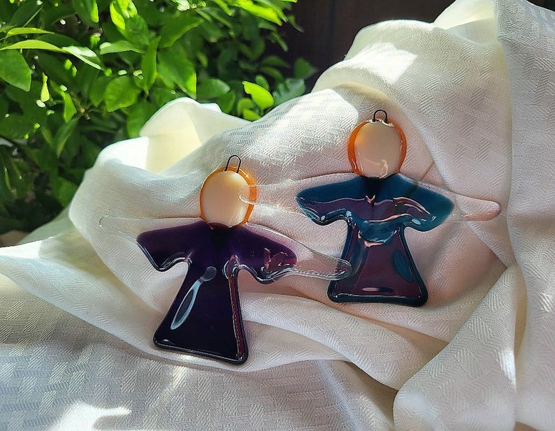 Handmade fused glass angel ornaments. image 2