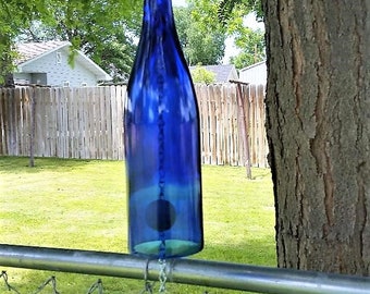 Cobalt Blue Wine Bottle Wind Chime