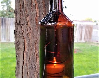 Recycled Brown Liquor Bottle Votive Candle Patio Light