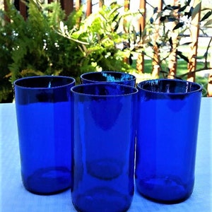 Recycled blue beer bottle drinking glasses