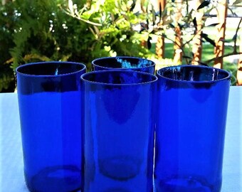 Recycled blue beer bottle drinking glasses