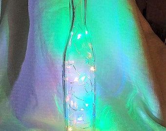 Tall Slender Square Clear Bottle With Colored Fairy Lights