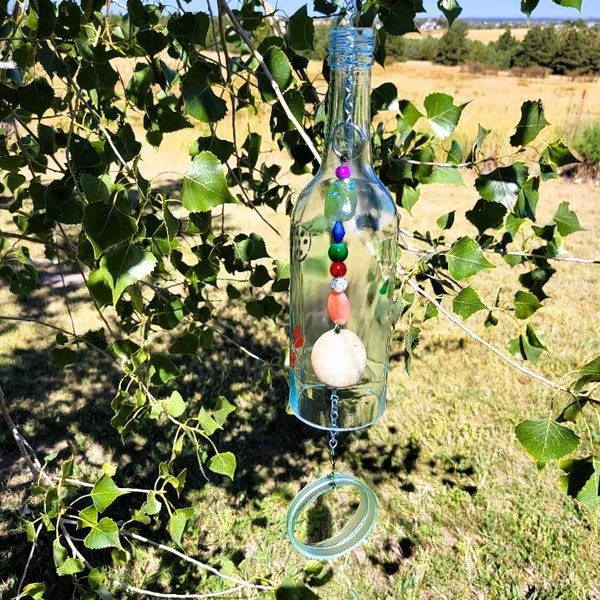 Painted Glass Bottle Wind Chime Etsy