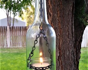 Recycled Clear Liquor Bottle Votive Candle Patio Light