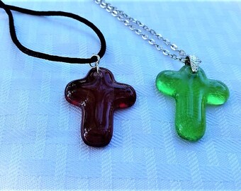 Fused Glass Cross Necklace