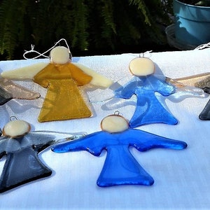 Handmade fused glass angel ornaments. image 1