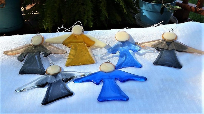 Handmade fused glass angel ornaments. image 1