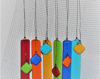 Kiln Fired Fused Glass Rainbow Wind Chimes