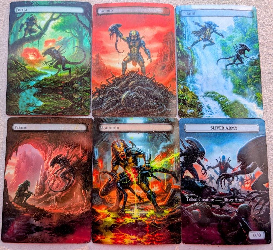 FOIL MTG Xenomorph Predator Aliens Sliver Tokens Altered Lands ...