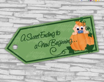 INSTANT DOWNLOAD - Pumpkin Baby Shower Favor Tags - BOY - Digital File