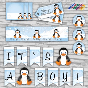 INSTANT DOWNLOAD Penguin BOY Baby Shower Party Package - Digital File