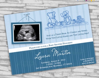 Nursery, Toys, Teddy Bear, Sleeping Puppy Baby Shower Invitation - BOY - Digital File