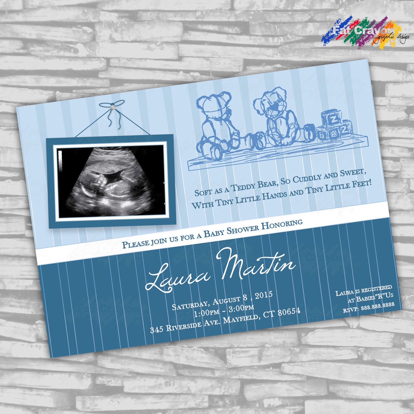 Nursery, Toys, Teddy Bear, Sleeping Puppy Baby Shower Invitation - BOY - Digital File