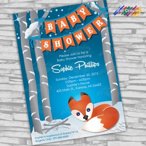 Fox / Winter Baby Shower Invitation - 5&quot; x 7&quot; - Digital File