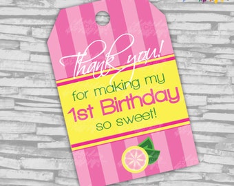 CUSTOMIZABLE Pink Lemonade Favor / Thank You Tags for Birthday - Digital File