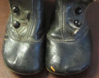 Victorian Boy's Black High Button Leather Shoes Size 2 1/2