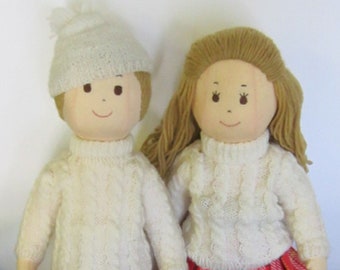 Artist Handmade Cloth Pair Twin Dolls By J R 1973  15"