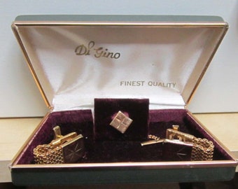 Vintage Di Gino "Swank" Men's Mesh Wrap Cufflinks Tie Tack W / Case