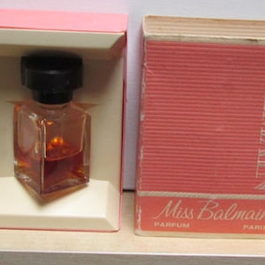 French Parfum Perfume Miss Balmain  1  5/8&quot;  Bottle & Box  W / Loose Label 1960s