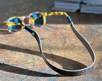 Monogrammed Leather Sunglass Strap (Waxed Classic Style)