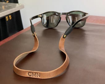 Monogrammed Leather Sunglass Strap (Waxed Classic Style)