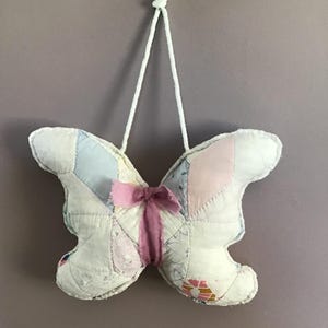 Butterfly Pillow Made From A Vintage Cutter Quilt, Hanging Butterfly Pillows,  Cottage Decor, Handmade, Shabby Chic, Peg Hanger