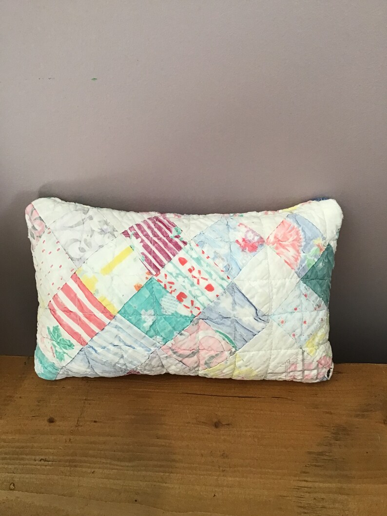 Small Pillow Made From A Vintage Cutter Quilt, Pillow With Bunny, Shelf Sitter, Spring Decor
