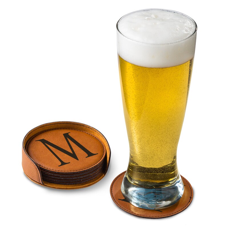 Personalized Home Bar Coasters Monogrammed Rawhide Round Etsy