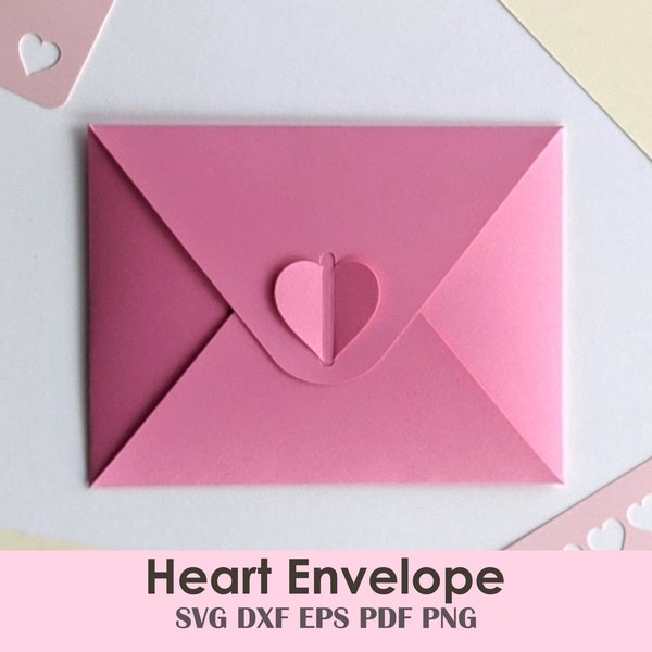 Valentine's Day Heart Envelope, Self Sealing DIY Printable Stationery Template | A2 (4.37"x5.75") or Scalable | Cricut SVG File