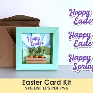 Kit Shadowbox Shadowbox de carte de vœux de Pâques superposé | Modèle SVG personnalisable pour le printemps, les anniversaires, juste parce que, et plus encore