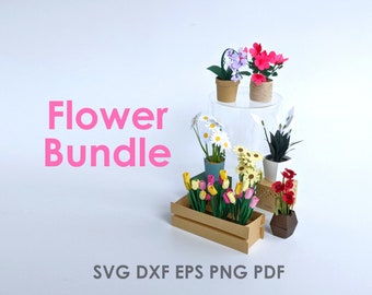 Paper Flower Template Bundle | Printable SVG Floral Design Templates for Cricut Cutting Machines, Dollhouse miniatures