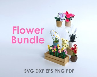 Paper Flower Template Bundle | Dollhouse Miniatures 3D Paper Flowers