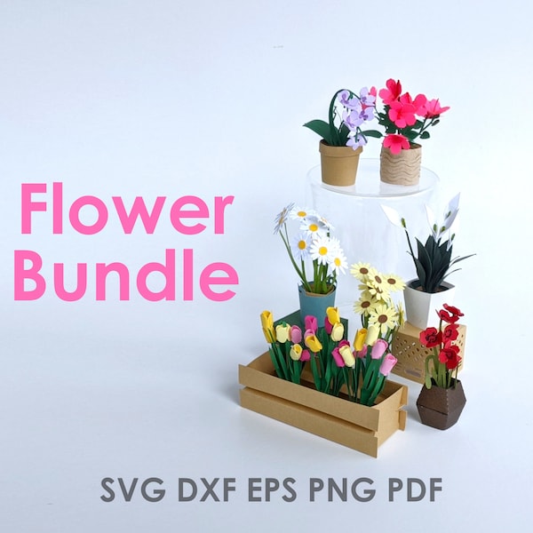 Ensemble de modèles de fleurs en papier | Modèles de conception florale SVG imprimables pour machines à couper Cricut, miniatures de maison de poupée