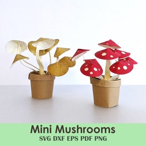 DIY-sjabloon minipaddestoel | Kamerplant opgerold voor kaarten, mini's, poppenhuis, tafeldecoraties, feestdecoraties