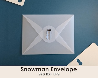 Snowman Envelope SVG | Self-Sealing Holiday Envelope & A2 Notecards | Christmas Card Template