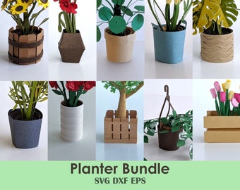 Mini Planter Bundle | Tiny Planters for Rolled Paper Plants, Dollhouse Furniture, Mini Pots, Gardening Papercraft