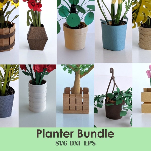Mini Planter Bundle | Tiny Planters for Rolled Paper Plants, Dollhouse Furniture, Mini Pots, Gardening Papercraft