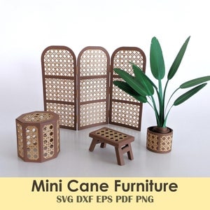 Mini Furniture Template for Cricut | Cane Furniture Papercraft House Decor for Cards, Minis, Dollhouse, Centerpieces, Party Decorations