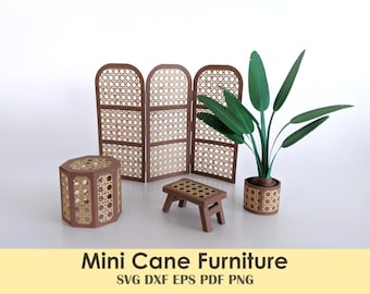 Mini Furniture Template for Cricut | Cane Furniture Papercraft House Decor for Cards, Minis, Dollhouse, Centerpieces, Party Decorations