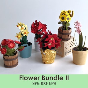 Papierblume SVG-Bundle | Druckbare gerollte Mini-Blumenvorlagen für Cricut-Schneidemaschinen, Puppenhaus-Miniaturen