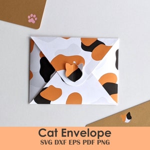 猫の封筒の印刷可能な DIY テンプレート | 招待状、手紙、カード用 | A2、ギフト カード、ミニ & スケーラブル | SVG EPS Pdf PNG | Cricut テスト済み