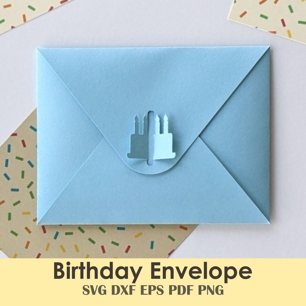 Modèle d’enveloppe d’anniversaire | de bricolage A2 (5,75 » x 4,38 ») ou évolutif | Idée d’anniversaire unique, cartes-cadeaux | Gâteau d’anniversaire amical Cricut