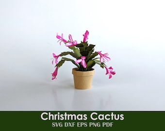 Mini Christmas Cactus Template | Rolled Paper House Plant, Holiday Miniatures, Printable Christmas Decor