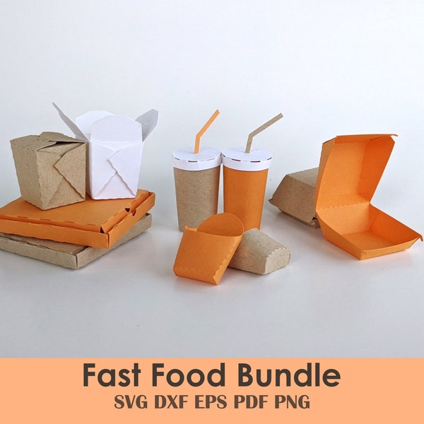 Mini Fast Food Box Template Bundle | Boîtes de bricolage imprimables pour miniatures, maison de poupée, elfe de Noël