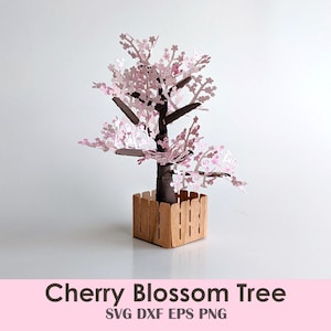 KirschblütenBaum Bastelbogen | Mini Blumenbaum DIY Bausatz für Puppenstuben, Maßstab Miniaturen, Dioramen, Basteln | Cricut SVG