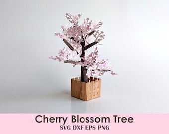 Cherry Blossom Tree Papercraft Template | Mini DIY Flower Tree for Dollhouses & Dioramas | Cricut SVG
