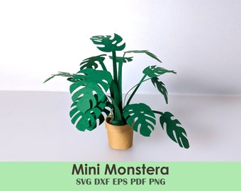 Mini Monstera House Plant Printable Template DIY | Mini Desk Plant for Cards, Minis, Dollhouse