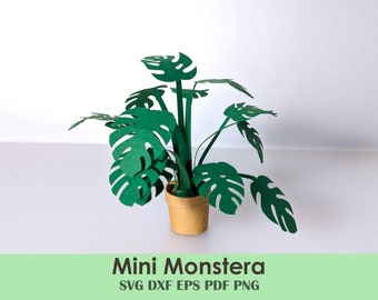 Mini Monstera Paper Plant Template | DIY Desk Decor (svg, dxf, eps)
