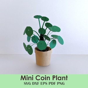 Sjabloon Pilea muntplant | Opgerolde papercraft kamerplant en plantenbak voor kaarten, mini's, poppenhuis, nepplant, feestdecoraties