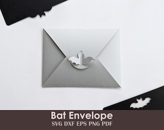 Vleermuis envelop en kaarten afdrukbare sjabloon met zelfsluitende tab | Voor uitnodigingen, brieven, briefpapier | Halloween griezelige briefpapier